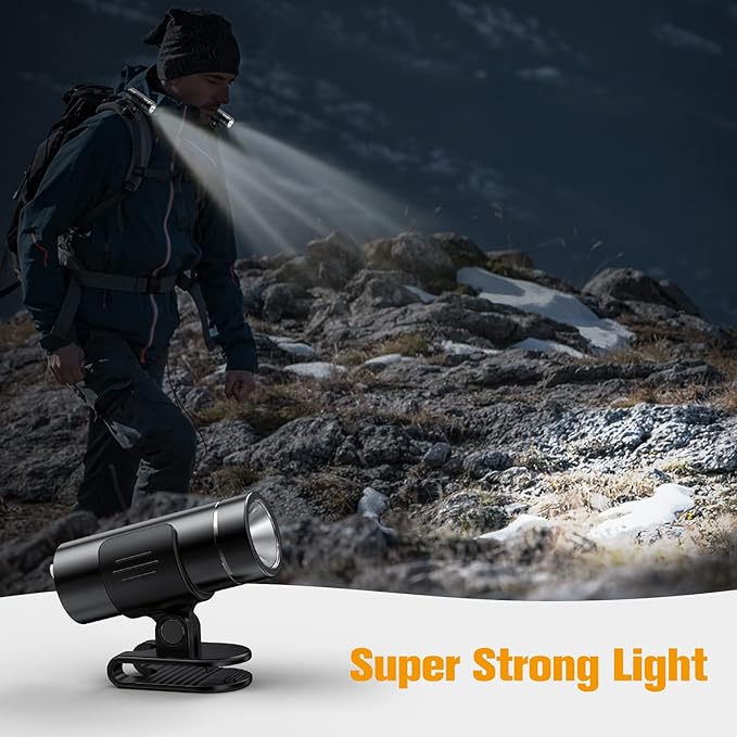Waterproof Clip on Flashlight 2 Packs,Super Bright LED Rechargeable Night Running Lights,Suitable for Use with Headlights for Camping,Maintenance,Night Fishing,Jogging and Dog Walking