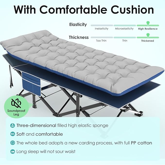 Suteck Camping Cot, 32In XXL Folding Camping Cot Heavy Duty Sleeping Bed for Adults 1200D Double Layer Oxford Cots for Camping W/Pilllow Mattress Carry Bag for Home Office Nap Beach Travel, 500LBS