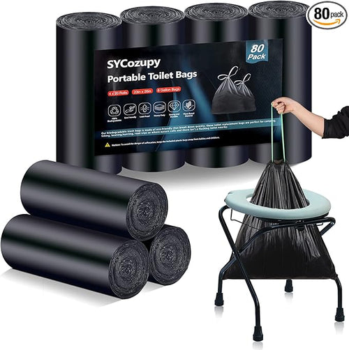 Portable Toilet Bags,8 Gallon Drawstring Trash Bags 80 Counts for Compostable Trash Bags for Outdoor Car Camping