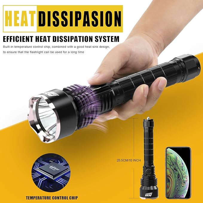 Brightest Rechargeable Flashlights High Lumens - PFSN 6000LM Super Bright Tactical Flashlight IPX65 Waterproof, 400M Long Range, 20Hrs Long Lasting Best Powerful LED Torch Battery Powered Flash Light