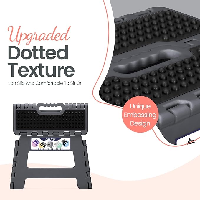 Delxo Folding Step Stool 9 Inch,Non-Slip Foldable Stools for Kids & Adults Up to 300 LBS,Kitchen Collapsible Fold Up Stepping Stool with Dotted 1 Pack,Gray
