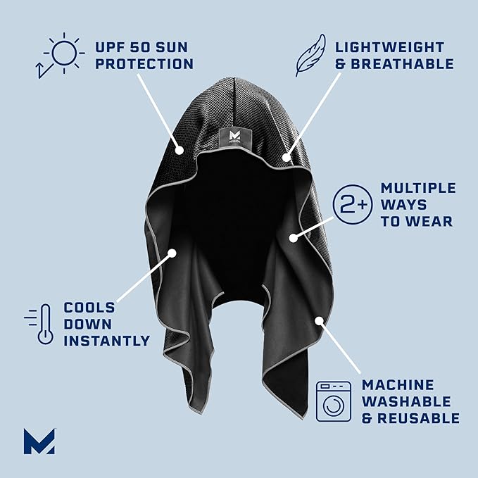 MISSION Cooling Hoodie Towel- Hood Towel, Evaporative Cool Technology, Cools Instantly When Wet, UPF 50 Sun Protection, Contours Your Head to Stay in Place, Great for Sports, Fitness, Gym