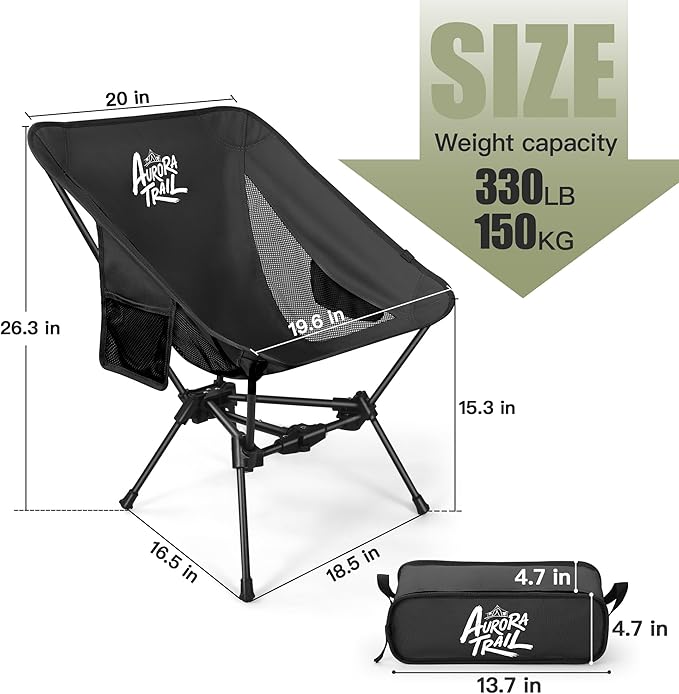 Ultralight Backpacking Chair,Compact Folding Camping Chair,Supports 300lbs,Portable Travel & Hiking Chair,Lightweight Design,Perfect for Hiking Gear, Picnics and Traveling