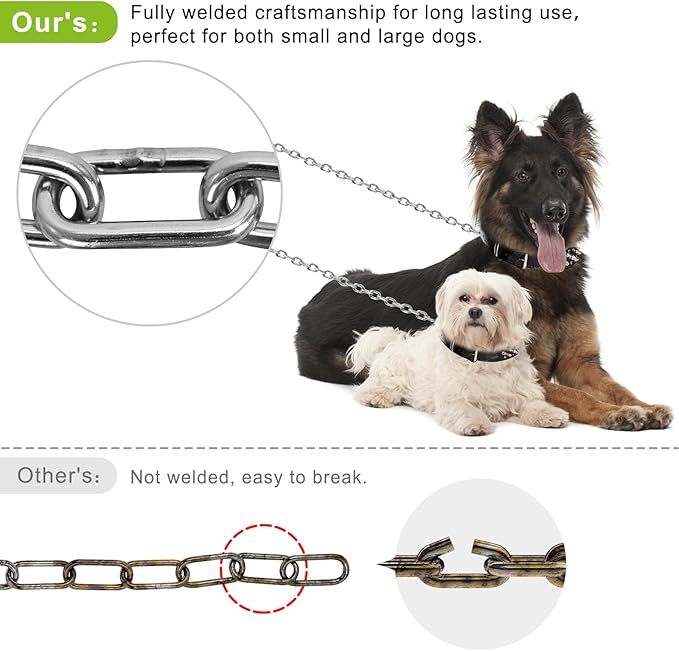 SELEWARE Dog Tie Out Stake Outdoor Anti-Rust Dog Anchor with Stainless Steel Dog Chains Leash for Large Dogs up to 220 lbs, Foldable Dog Stake Dog Camping Gear 15 ft C
