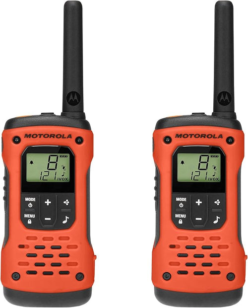Motorola Solutions, Portable FRS, T605_H2O, Talkabout, Two-Way Radios, Emergency Preparedness, Rechargeable, 22 Channel, 35 Mile, Orange W/Black, 2 Pack