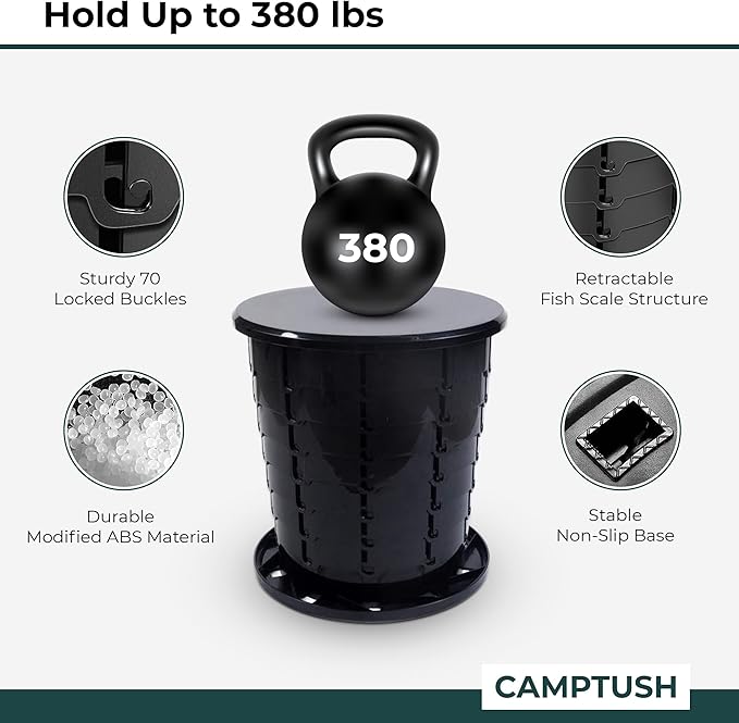 Retractable Portable Toilet for Camping - Large & Height Adjustable - Foldable Camping Toilet for Hiking/Travel | Portable Potty for Adults, Kids and Outdoor Car Camp