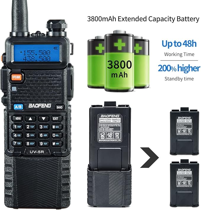 Baofeng UV-5R Ham Radio Long Range UV5R Two Way Radio Dual Band Rechargeable 3800mAh Li-ion Battery High Power Walkie Talkie with Earpiece Full Set for Survival Gear Hiking Hunting,2 Pack