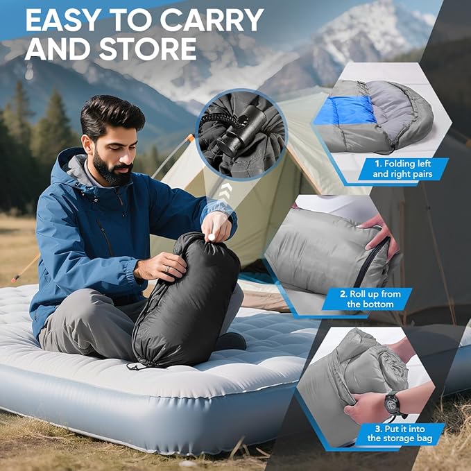 OBTANIM Sleeping Bags Portable Waterproof Camping Sleeping Bag for Adults Kids 4 Seasons Cold Weather or Warm Backpacking Hiking Mountaineering Indoor Outdoor Use