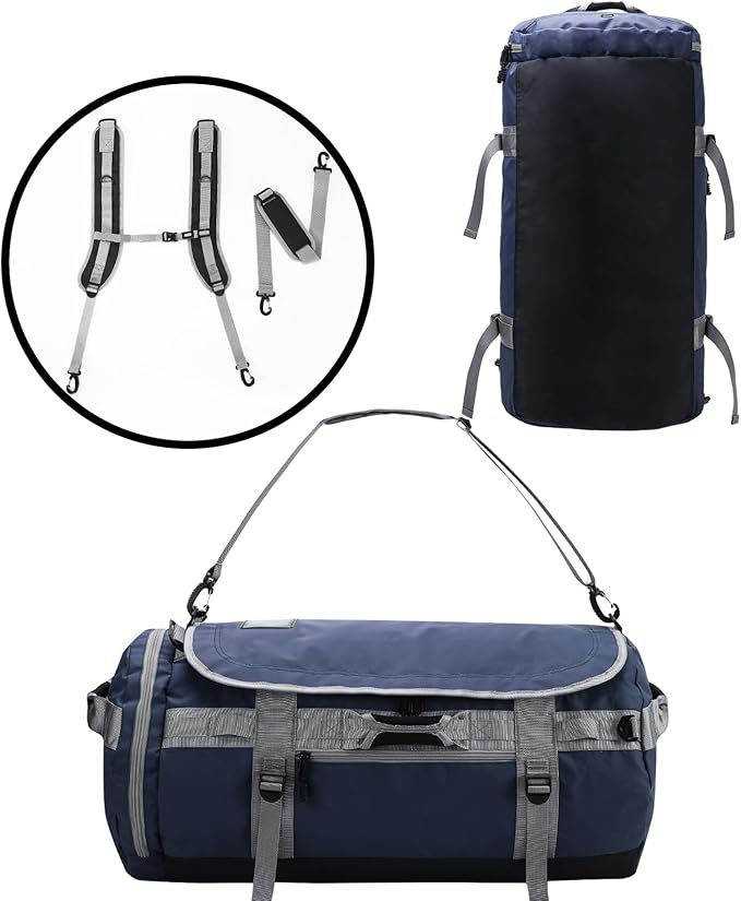 MIER Large Duffel Backpack Sports Gym Bag with Shoe Compartment, Heavy Duty and Water Resistant, Navy Blue, 45L