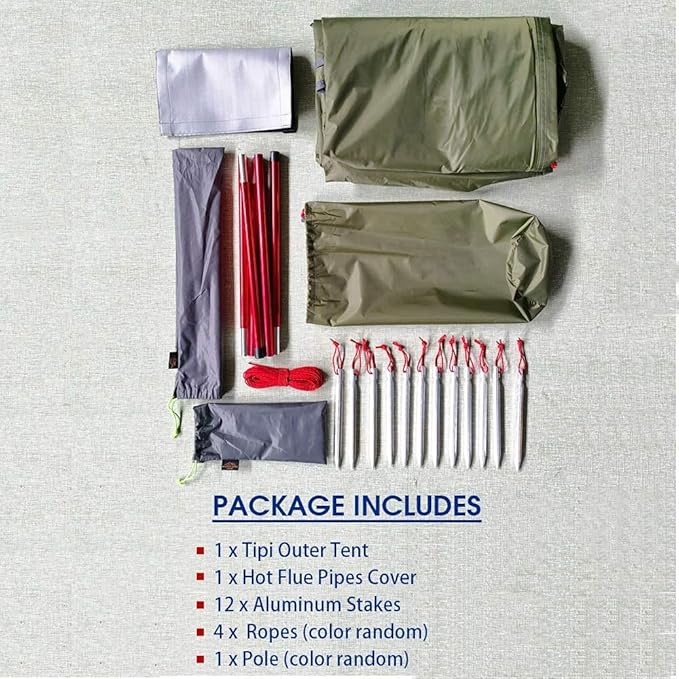 4 Persons 5lb Lightweight Tipi Hot Tents with Stove Jack, 7'3" Standing Room, Teepee Tent for Hunting Family Team Backpacking Camping Hiking