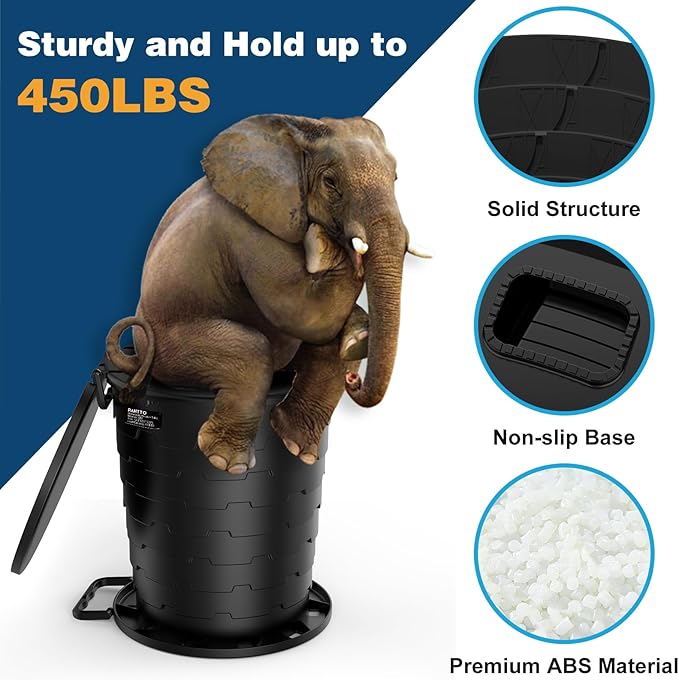 Portable Toilet for Adults with Privacy Shelter, Retractable Porta Potty for Camping with Toilet Paper Holder, Foldable Toilet Adjustable Height for Hiking, Fishing, RV Travel, Road Trips