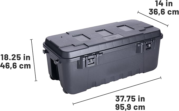 Plano Sportsman Trunk with Wheels, Black, 108-Quart, Lockable Storage Box, Rolling Sportsman Trunk, Hunting Gear and Ammunition Bin, Heavy-Duty Containers for Camping, Large