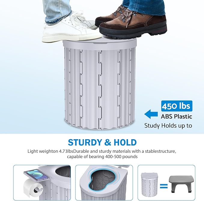 Portable Toilet, Upgraded 12-inch Toilet Seat, Folding Toilet With Removable Paper Holder, Camping Toilet With A Load Capacity Of 450 Lbs, Portable Potty For Indoor, Outdoor, And Emergency Use
