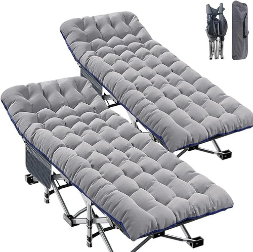 ABORON 2 Pack Oversized XXLFolding Camping Cot W/Mat for Adults, Heavy Duty Outdoor Bed with Carry Bag,1200 D Layer Oxford Travel Camp Cots