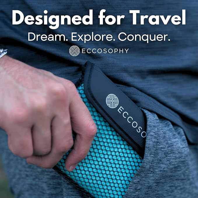 ECCOSOPHY Microfiber Gym Towel for Working Out - Quick Dry Towels with Highly Absorbent Ribbed Texture for Sweat During Workout Yoga Sports & Camping - Ideal for Fitness & Exercise (40x20-Aqua)