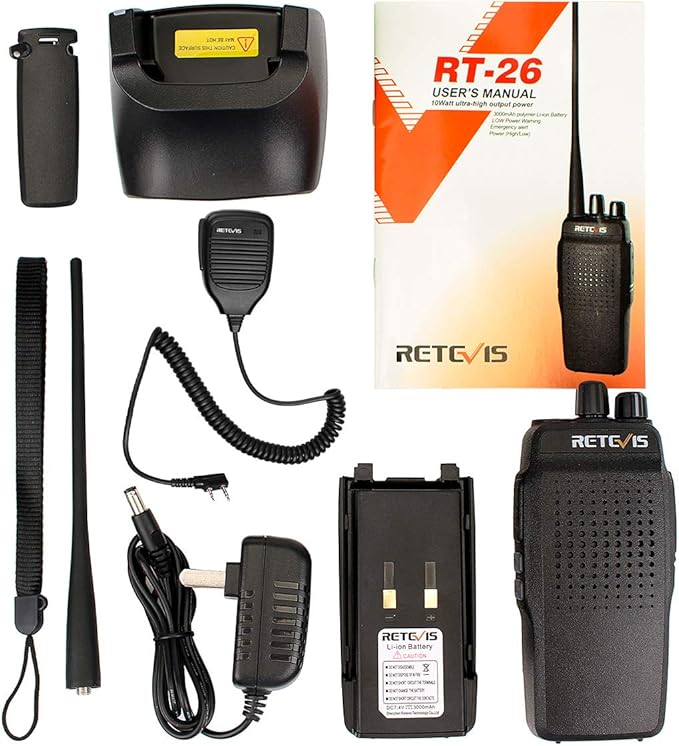 Retevis RT26 Walkie Talkie for Adults Long Range,Walkie Talkies with Shoulder Mic, Shockproof, Professional Two Way Radio with 3000mAh Rechargeable Battery for Security Vehicle Hunting (2 Pack)