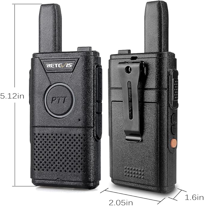 Retevis RT18 Rechargeable Walkie Talkies,Portable FRS Two-Way Radios,Dual PTT,Metal Clip,Small Mini Walkie-Talkie for Seniors Skiing Gift Family Camping Elderly(2 Pack)
