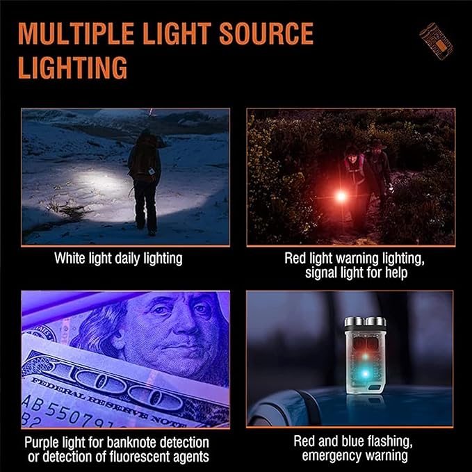 Mini Flashlight, 900 High Lumen Keychain EDC Flashlight, Super Bright Pocket USB Rechargeable Small Tactical Handheld LED Flash Light with Magnetic Waterproof for Camping, Hiking, Emergencies