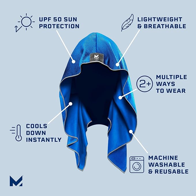 MISSION Cooling Hoodie Towel- Hood Towel, Evaporative Cool Technology, Cools Instantly When Wet, UPF 50 Sun Protection, Contours Your Head to Stay in Place, Great for Sports, Fitness, Gym