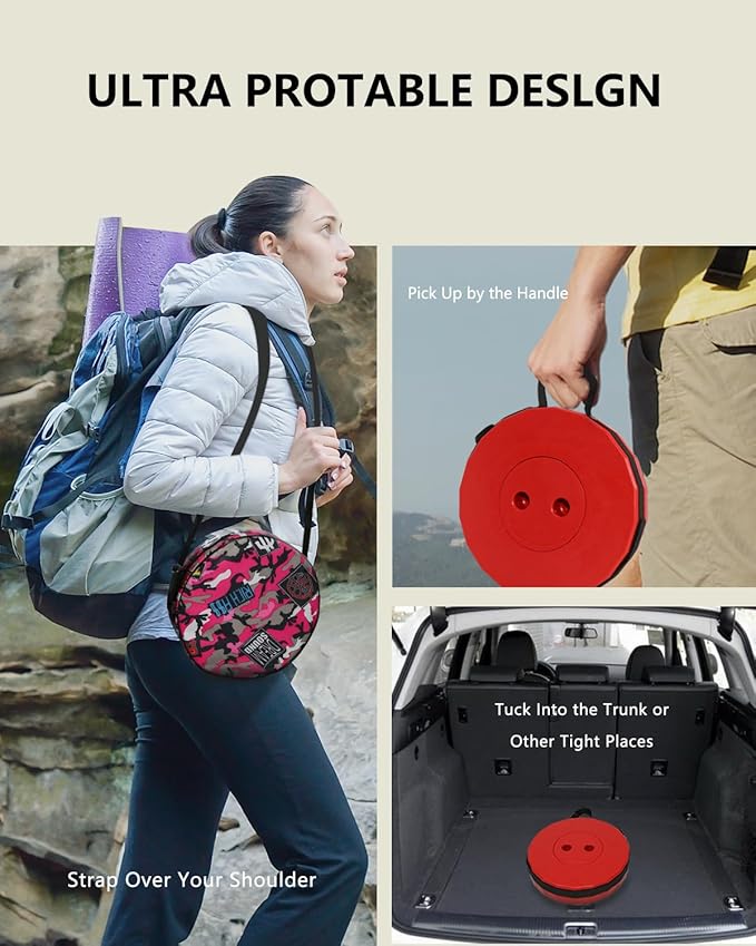 Upgraded Foldable Thickened Collapsible Stool, Portable Folding Seat, Adjustable Height Retractable, Suitable for Fishing, Hiking, Camping, BBQ, Party, Outdoor (Black and Red)