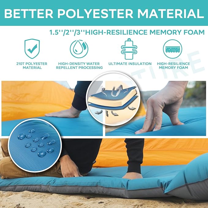 Clostnature Self Inflating Sleeping Pad - 1.5/2/3 inch, Lightweight Inflatable Camping Mattress Pad, Insulated Foam Sleeping Mat for Backpacking, Tent, Hammock