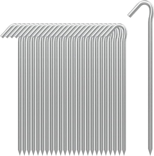 AAGUT Tent Stakes, Tent Stakes Metal Garden Edging Fence Hooks Yard Camping Stake Heavy Duty Galvanized 9 Inch 6 Gauge Tent Pegs for Tarp, Inflatable, Outdoor Christmas Decorations, 25 Pack