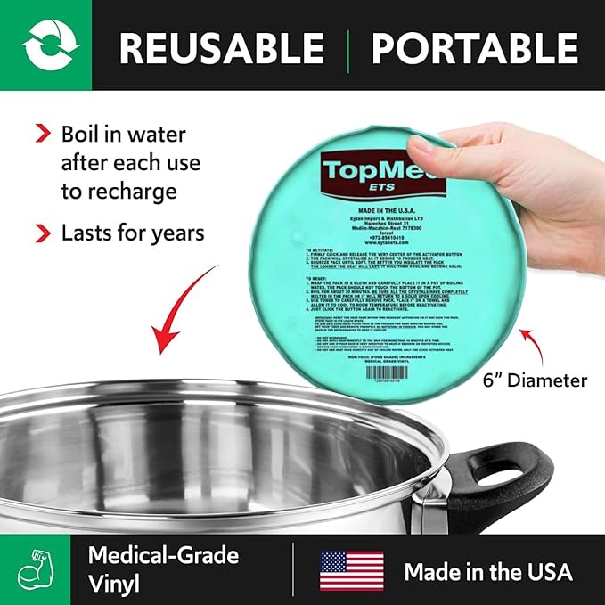 TopMed ETS Instant Reusable Heat Pack, Reusable Hand Warmer, Instant to Go Pocket Hand Warmer for Camping, Hiking, and Pain Relief, One Click Heating