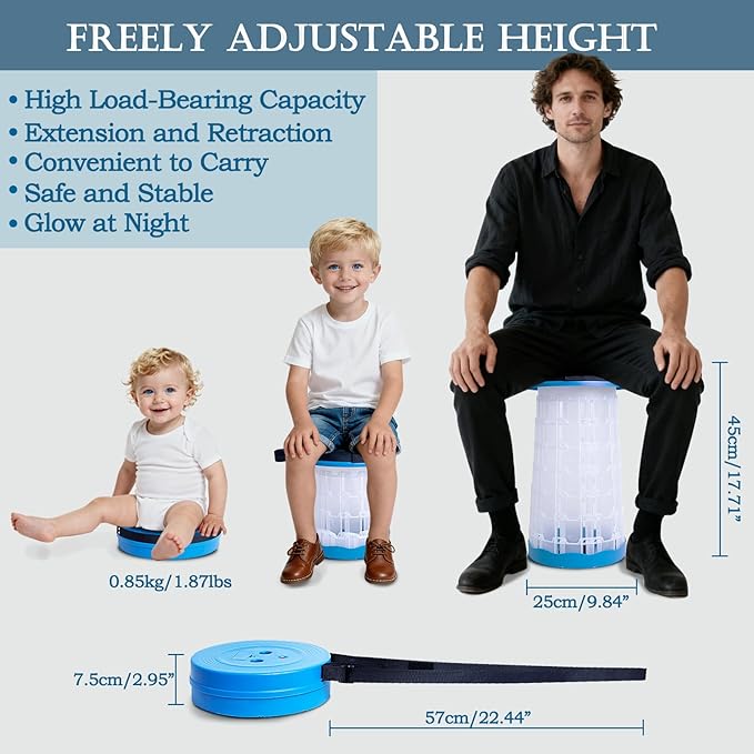 White Light Collapsible Folding Lightweight Portable Camping Stool, Collapsible Outdoor Chair for Camping, Hiking, BBQ, Fishing, Music Festivals