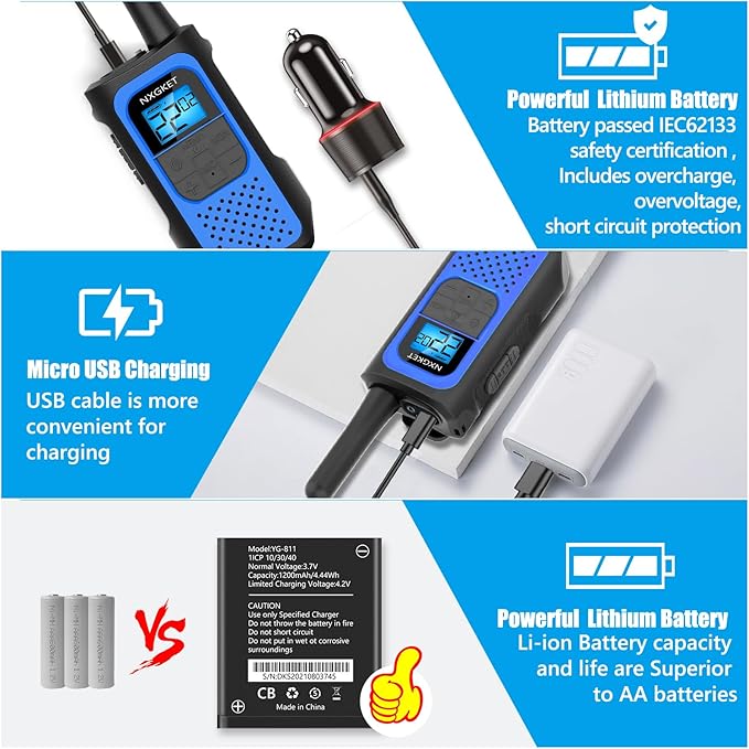 Walkie Talkies Long Rnage for Adults NOAA Wether Alert, Rechargeable Walkie Talkie 2 Way Radios 22 Channels VOX Scan with Li-ion Battery USB-C Cable Family Camping Hiking, 2 Pack