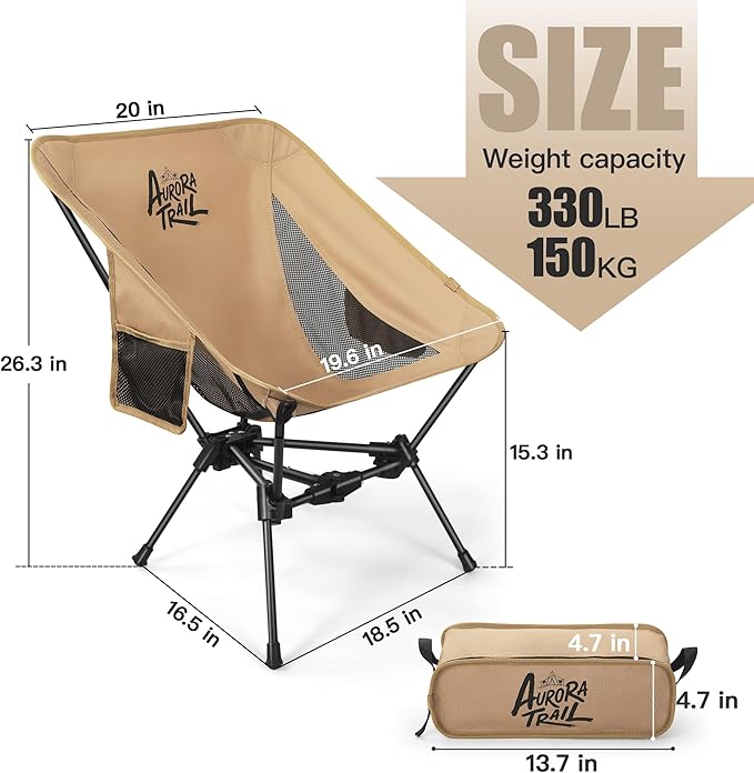 Ultralight Backpacking Chair,Compact Folding Camping Chair,Supports 300lbs,Portable Travel & Hiking Chair,Lightweight Design,Perfect for Hiking Gear, Picnics and Traveling