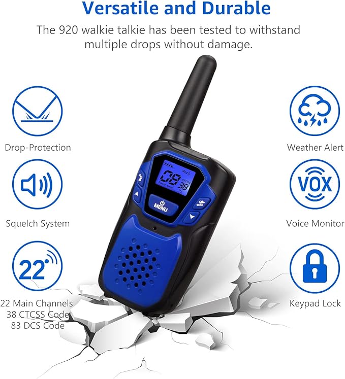 Walkie Talkies for Kids Rechargeable, Easy to Use Family Walky Talky Toy for 3-12 Years Old Boys and Girls Birthday for Camping Hiking Outdoor with Regular Micro-USB Charger/Battery