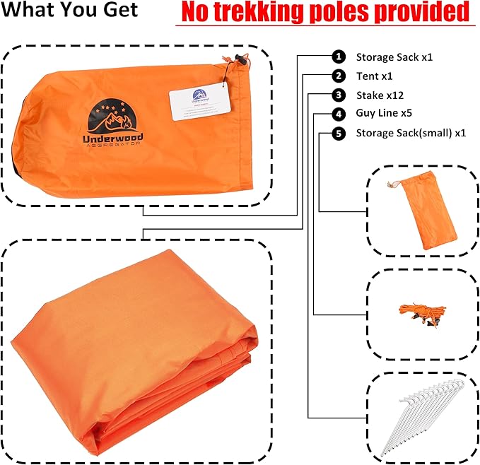 1 Person Trekking Pole Tent for Backpacking - Ultralight Backpacking Tent, Waterproof Hiking Tent for Camping, Lightweight Camping Tent for Scouts, Trekker(NO Trekking Poles)