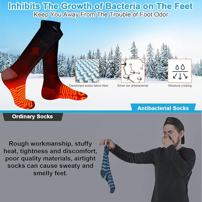 Heated Socks, 3 Heating Temperature Adjustable Rechargeable Electric Foot Warmer Socks Men Women Winter Socks for Camping | Hiking | Skiing | Hunting, Black
