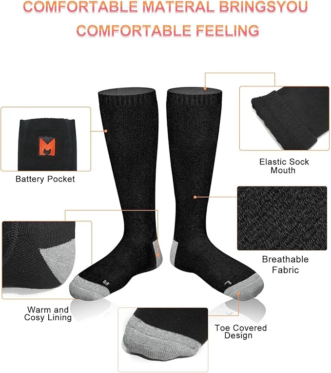 Heated Socks, Heated Socks for Men, Electric Heating Socks, Battery Heated Socks for Women Camping Fishing Cycling Skiing Hunting Hiking