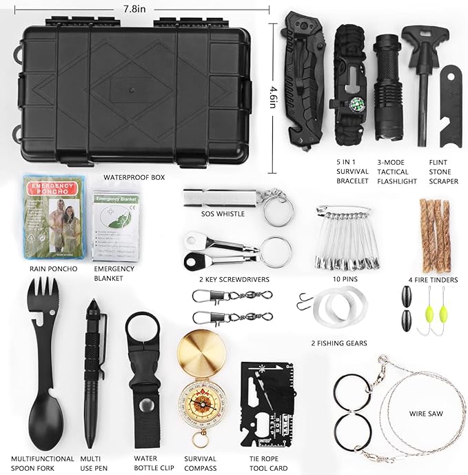 Gifts for Men Dad Husband Boyfriend Him, Survival Kits 33 in 1, Survival Gear and Equipment, Essentials Cool Gadgets for Camping Hiking Hunting Outdoor Adventure, Cool Birthday Ideas