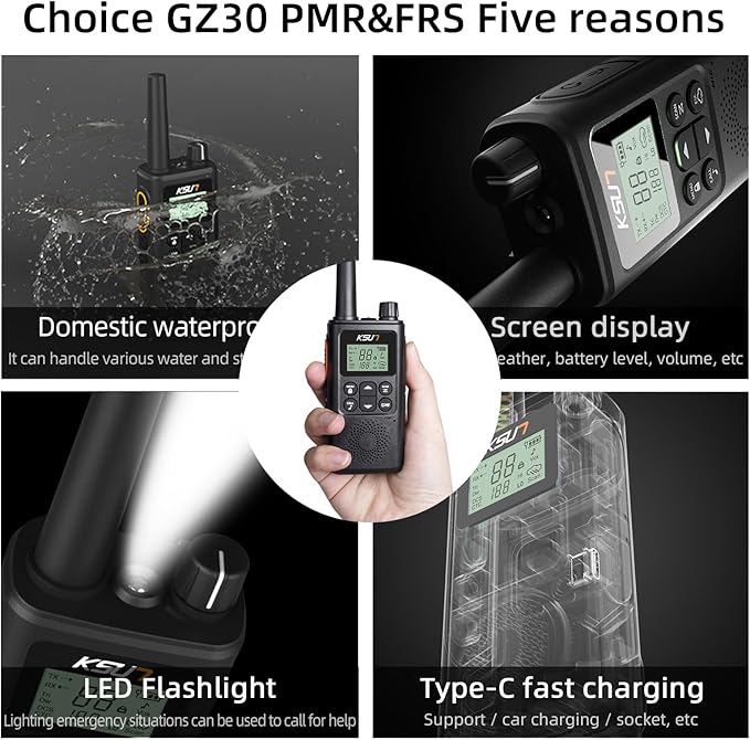 1 Pack Walkie Talkies, KSUN TFSI GZ30 Two-Way Radio Long Range with Receive Two Channels simultaneously LED Flashlight VOX LCD Display Tpye-C for Hiking Camping Trip(1 Pack)