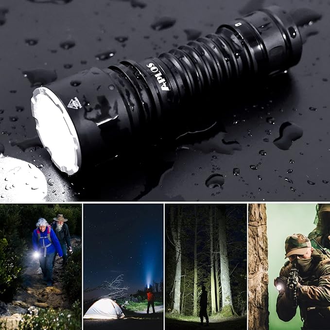 APLOS T04 LED Tactical Flashlight - 1600 Lumen Powerful Emergency Flashlights, 7 Modes IP68 Waterproof Rechargeable Flashlight for Camping Hiking Walking