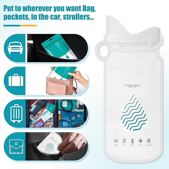 Coolrunner Disposable Urine Bags,8/12/20/24 Pack Camping Pee Bags, Disposable Urinals Vomit Bags for Travel Urinal Toilet Traffic Jam Emergency Portable Toilet Bee Bag for Men Women Kids Patient