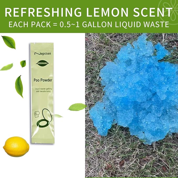 Portable Toilet Powder. Outdoor Toilet. Neutralize Odor/Fast-Acting Gel. Safe & Easy to use. Emergency Toilet Chemicals. Porta Potty Chemicals Degradable. Go with Porta Potty for Camping