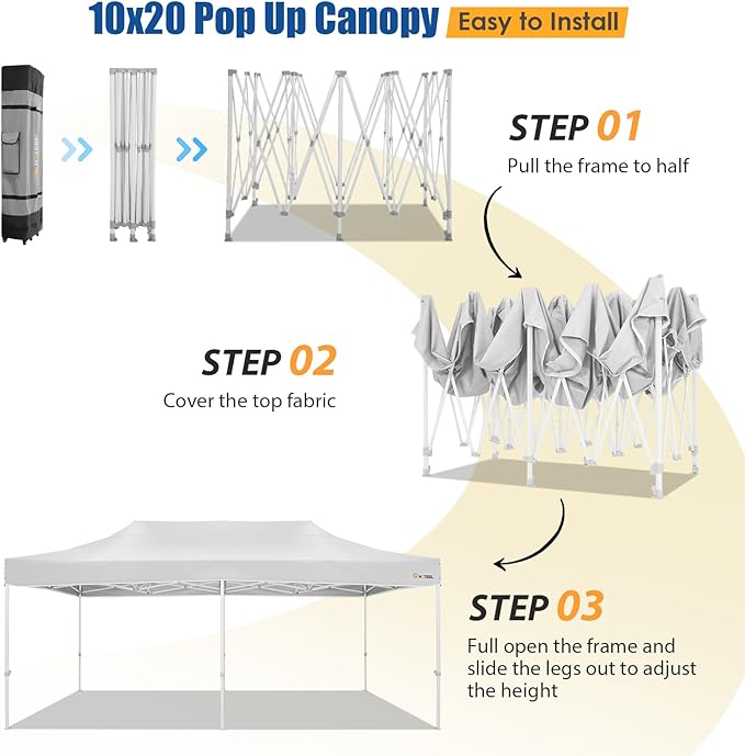 HOTEEL 10x20 Pop up Canopy Tent for Parties, Heavy Duty Easy Setup Tent Without Sidewalls, Outdoor Commercial Instant Gazebo for Wedding Event, with Roller Bag & Sand Bags, White(Hexagonal Frame)