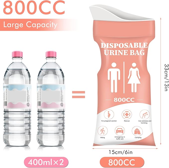 DIBBATU Disposable Urinal Bag,12 PCS 800ML Emergency Urine Bag, Unisex Urinal Bag, Portable Camping Pee Bag, Travel Urine Bags Vomit Bag for Traffic Jams, Camping, Hiking, Pregnant, Patient, Kid