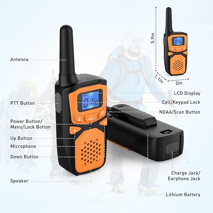 Adult Walkie Talkies 2 Pack, WokTok Rechargeable Long Range Walkie Talkies 2 Way Walkie Talkies, 22 Channels VOX Scanning LCD Display Ideal for Gift Giving, Family Camping and Hiking