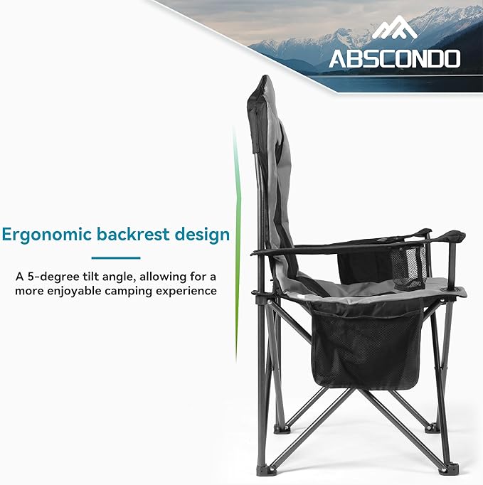 ABSCONDO Camping Chairs for Adults, Oversized Folding Camp Chair for Outdoor with Cup Holder & Cooler Bag, XL Heavy Duty Lawn Chairs Supports up to 350lbs (2 Pcs)