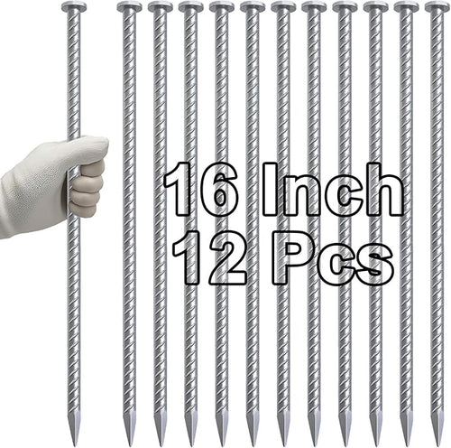 VVOKGO 16 Inch Rebar Stakes 1/2 Inch Diameter Galvanized Steel Ground Anchors Heavy Duty,Metal Asphalt Anchoring Spikes for Speed Bump, Handicap Threshold Ramps,Parking Limits Curb and Tent (12 Pack)
