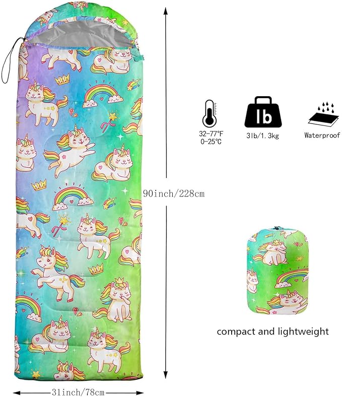 Kids Sleeping Bag for Boys Girls,Western Cowboy Print-Lightweight Warm Portable Outdoor Indoor-Waterproof Cold Weather Resistant Sleeping Bag for Camping Hiking