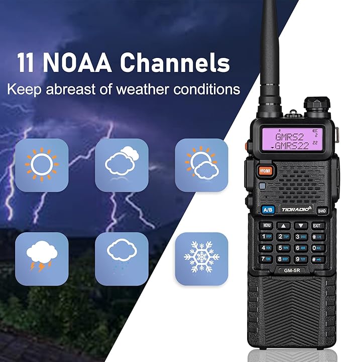 TIDRADIO GM-5R GMRS Radio, Two Way Radio GMRS Repeater Capable, with 3800mAh Battery, Dual Band Scanning Receiver and NOAA Weather & Alarm GMRS Handheld Radio for Survival Gear Hiking Hunting (2 Pack)