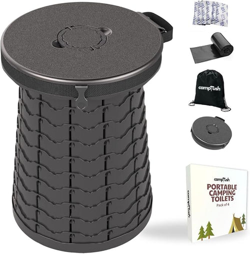 Retractable Portable Toilet for Camping - Large & Height Adjustable - Foldable Camping Toilet for Hiking/Travel | Portable Potty for Adults, Kids and Outdoor Car Camp