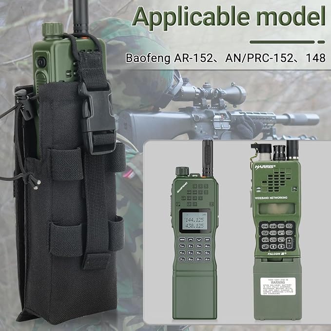 Tactical Molle Radio Holster Holder Case Military Heavy Duty Radios Holster Bag for AR-152 AN/PRC-152 148 UV-25 Two Ways Walkie Talkies Adjustable Storage(Black