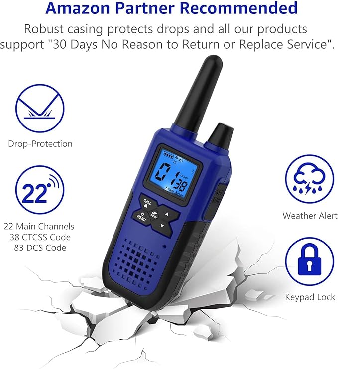 3 Walkie Talkies for Adults Long Range Walkie Talkies Rechargeable - Long Distance Walkie Talkies 3 Pack Family 2 Way Radios Walkie Talkies with Earpiece and Mic Set USB Charger Battery NOAA Alert