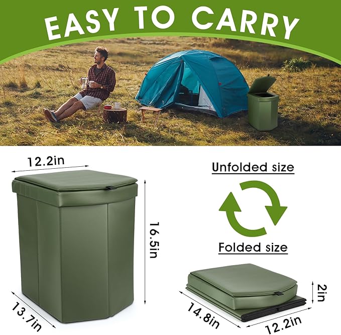 Portable Toilet for Adults, XL Portable Toilet for Camping, 16.5'' Camping Toilet with Lid, Camp Toilet with Handbag, Travel Potty for Camping, Hiking, RoadTrip, Car, Tent (green)